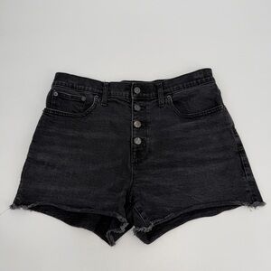 J. Crew Factory Jean Shorts Womens 29 Washed Black Button Front Denim Raw Hem